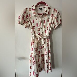 Zac Kids Cowgirl Boots Print Collar Dress with Sash Belt. Size XXL 18